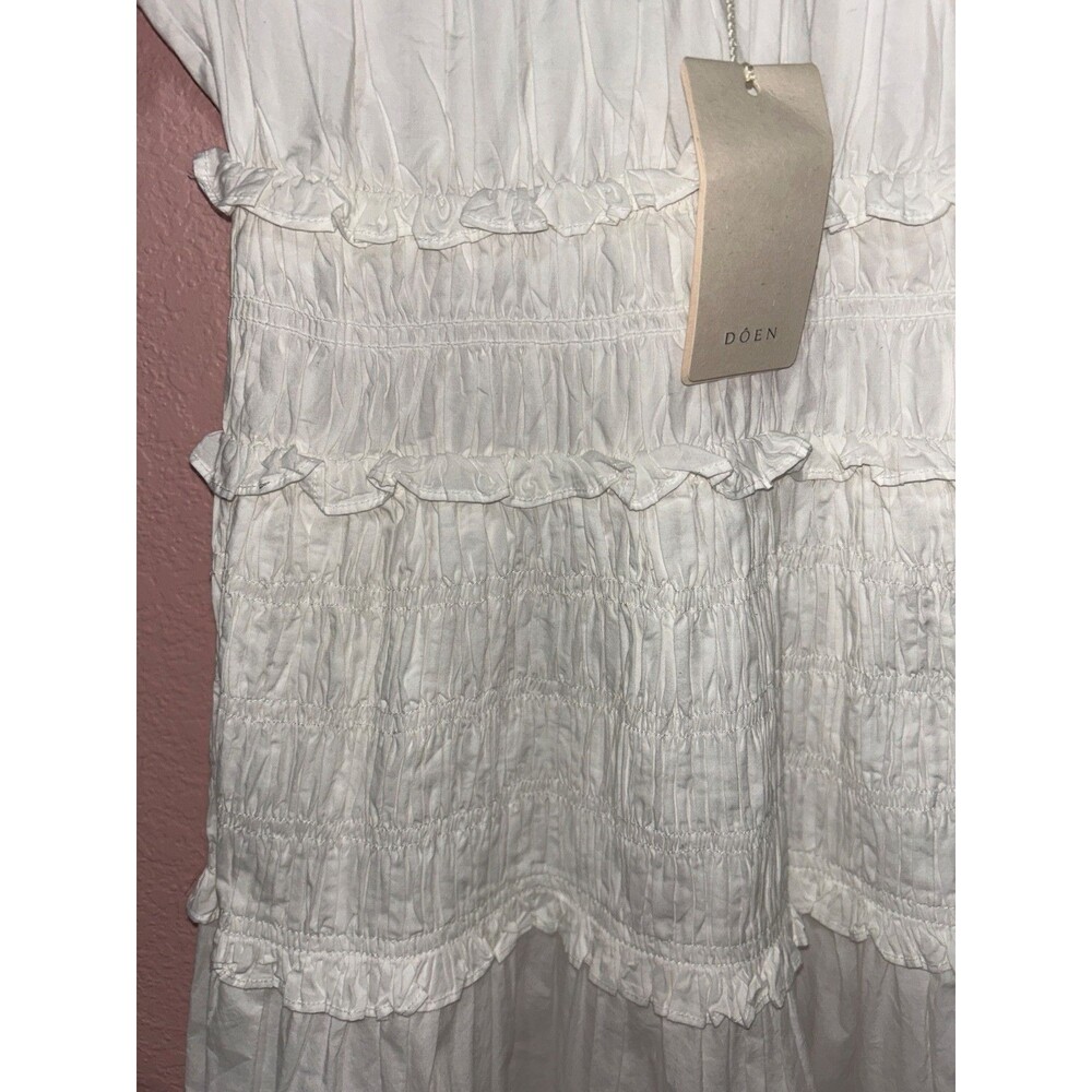 DOEN Leanne Women’s Cotton Scoop Neck Smocked Midi Dress size S NWT Salt White - Picture 6 of 12